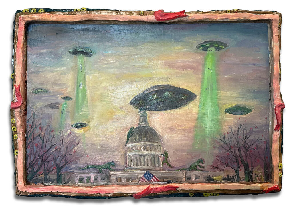Usurpation, 2024
Oil paint on wood in ceramic frame
19 x 27 x 2.5  in