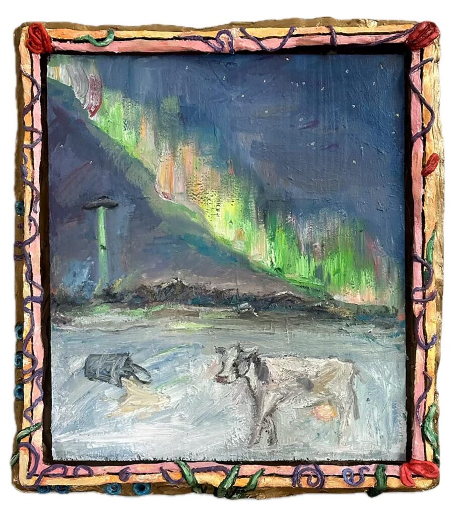 Unidentified Cow, 2024
Oil paint on wood in ceramic frame
Approx 21 x 20 in