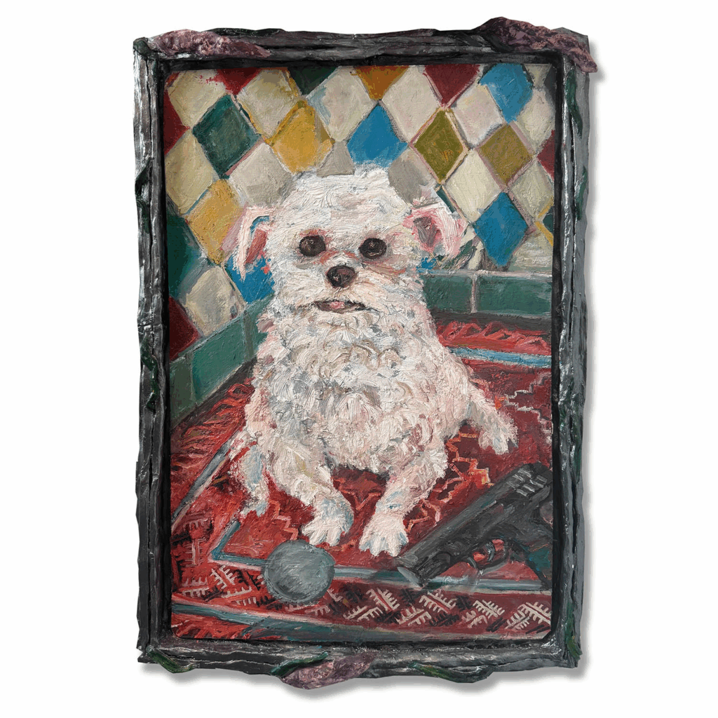 Armed and Dangerous, 2024-25 Oil on wood, ceramic frame